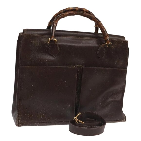 GUCCI Bamboo Hand Bag Leather 2way Brown Gold 002 123 0322 Auth ep6061 - Picture 1 of 16